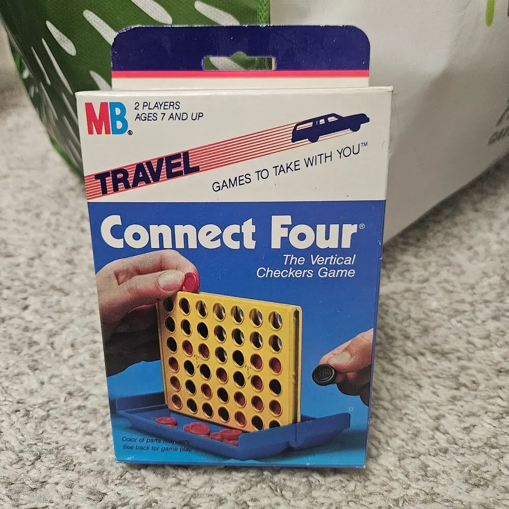 Vintage 1986 Connect Four Travel Board Game USA Milton Bradley Vertical Checkers